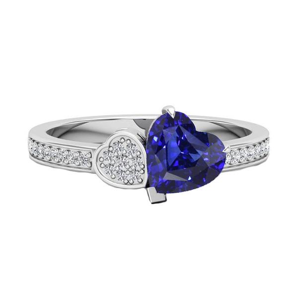 Heart Blue Sapphire Gemstone Ring 2.50 Carats Diamonds White Gold
