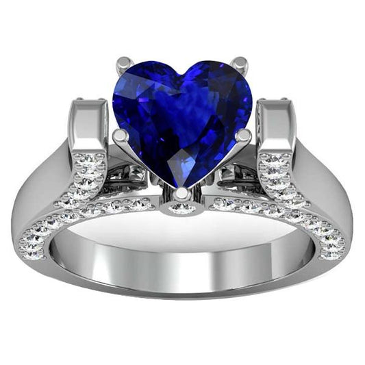 Heart Cut Gemstone Ring Sri Lankan Sapphire 4 Carats Diamonds