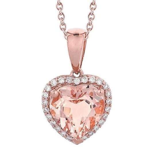 Heart Cut Morganite And Round Diamonds 18 Ct Pendant Gold Rose 14K