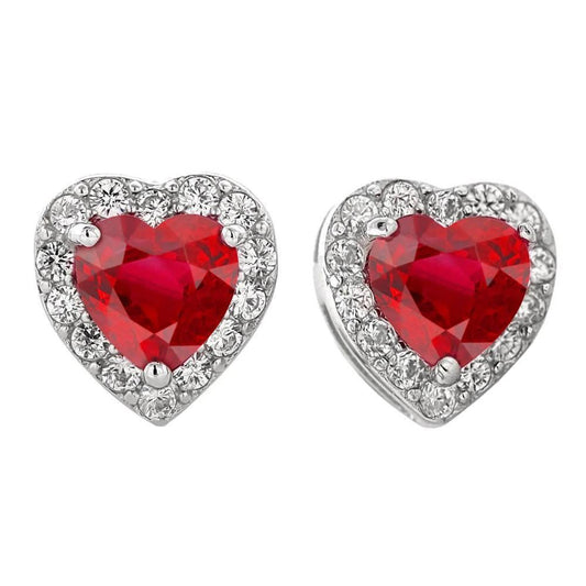 Heart Cut Ruby & Round Diamond 6 Carats Stud Earrings White Gold 14K