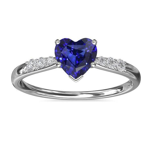 Heart Gemstone Blue Sapphire Diamond Ring 2 Carats Gold 14K Jewelry