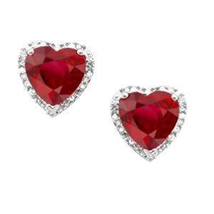 Heart Ruby With Diamond Stud Halo Earring White Gold 14K 3.56 Carats