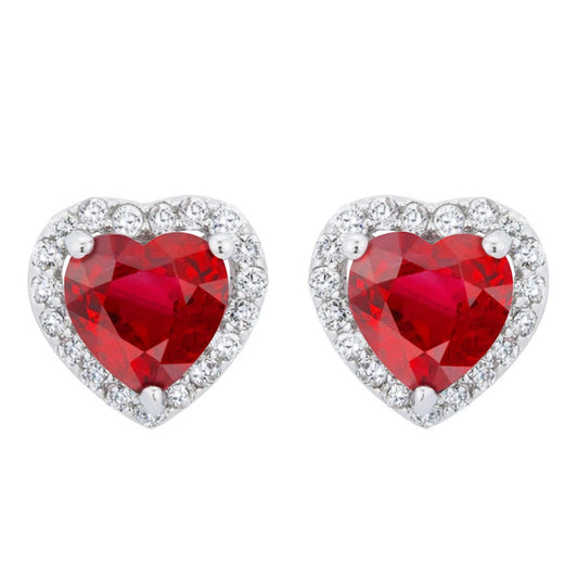 Heart Ruby With Round Diamonds 6 Carats Studs Earrings White Gold