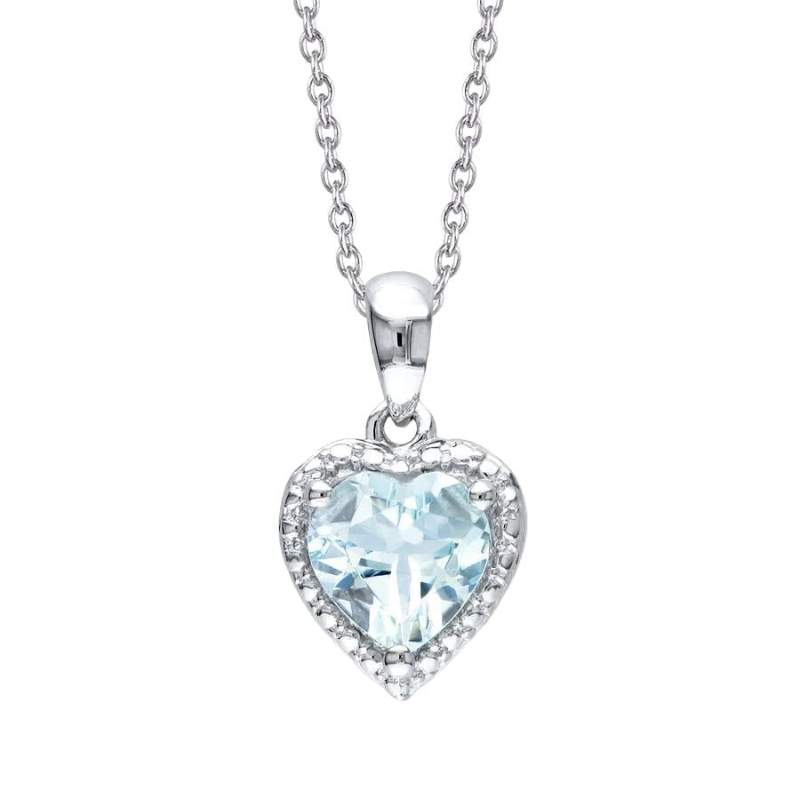 Heart Shape Aquamarine 10 Carat Pendant With Chain White Gold 14K