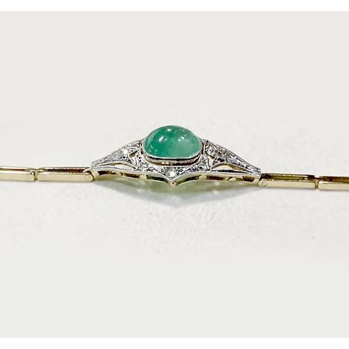 Jade Cobochon Bracelet With Diamonds 6.50 Ct Two Tone Gold 14K