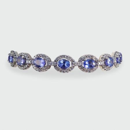 Ladies Bracelet Tanzanite And Natural Earth Mined Diamonds 25.75 Carats White Gold 14K