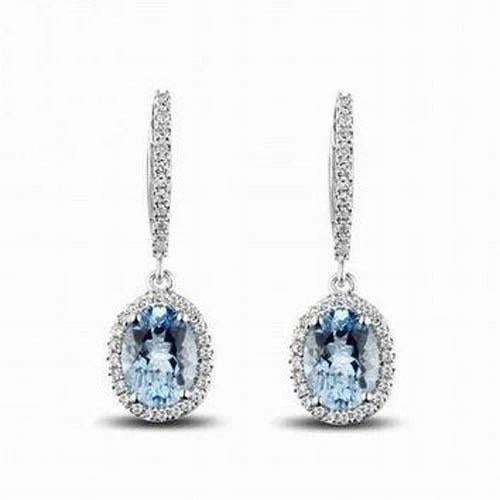 natural round aquamarine 5.09ct earring front view
