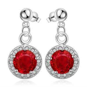 Ladies Dangle Earrings 6.70 Carats Round Cut Ruby With Diamonds