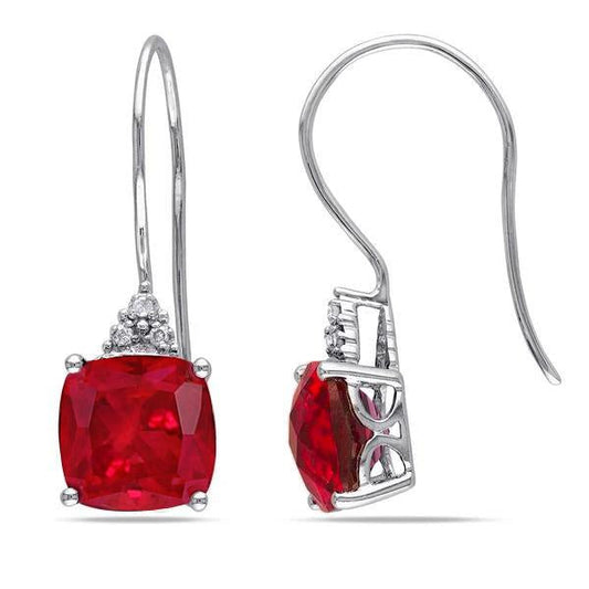 Ladies Dangle Earrings 8.30 Ct Ruby With Diamonds White Gold 14K