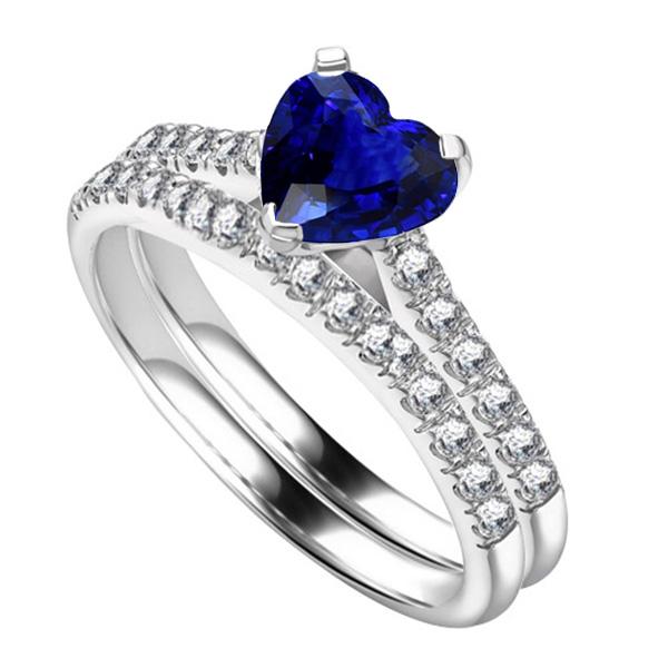 Ladies Diamond Engagement Ring Set Heart Ceylon Sapphire 3.50 Carats