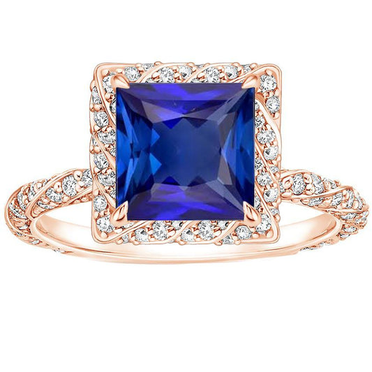 Ladies Diamond Jewelry Princess Blue Sapphire With Accents 6.50 Carats