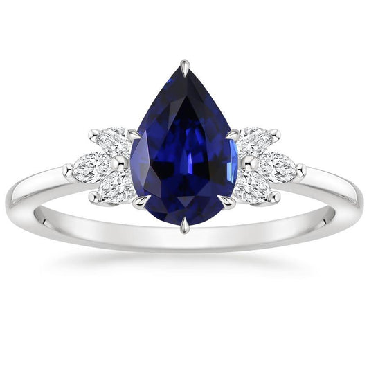 Ladies Diamond & Pear Sri Lankan Sapphire Engagement Ring 7.25 Carats