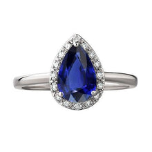 Ladies Halo Ring Pear Cut Ceylon Sapphire 2.50 Carats White Gold 14K