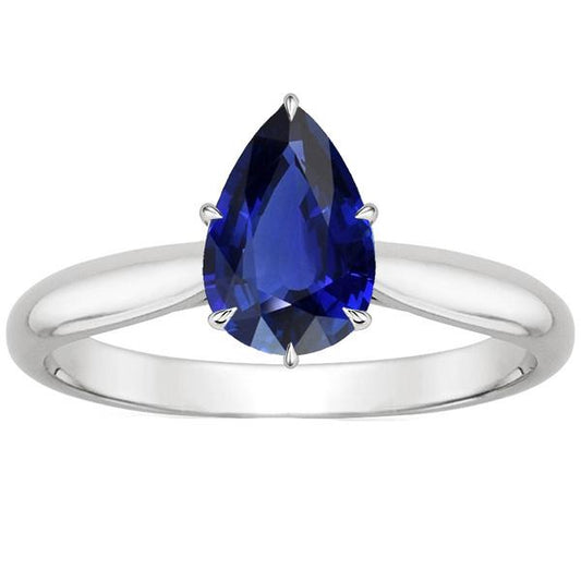 Ladies Solitaire Gemstone Ring Pear Ceylon Sapphire 4 Carats