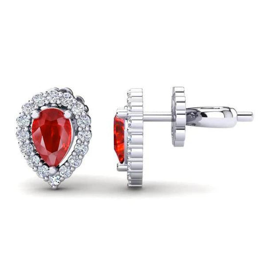 Ladies Studs Earrings 4.32 Carats Ruby And Diamonds White Gold 14K