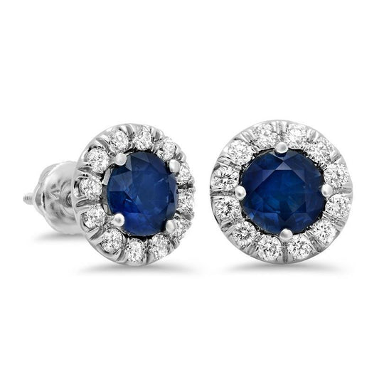 Lady Studs Earring Sri Lankan Sapphire Diamonds 4.20 Ct White Gold