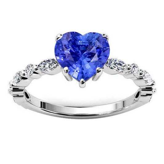 Marquise & Round Diamond Ring Heart Light Blue Sapphire 3 Carats