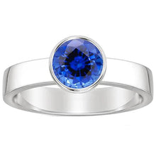 Mens Solitaire Ring Bezel Set Round Blue Sapphire 2 Carat Thick Shank