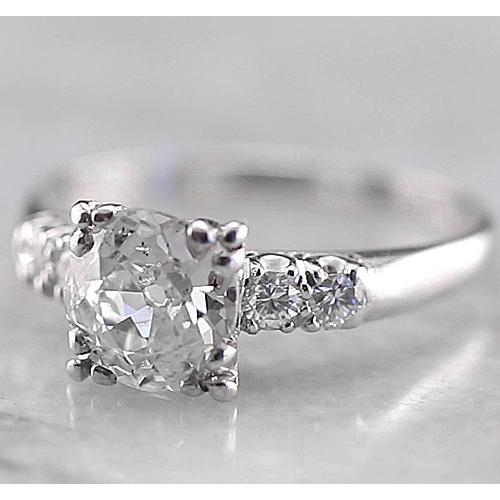 Old Miner Cushion Engagement Diamond Ring 2 Carats White Gold 14K