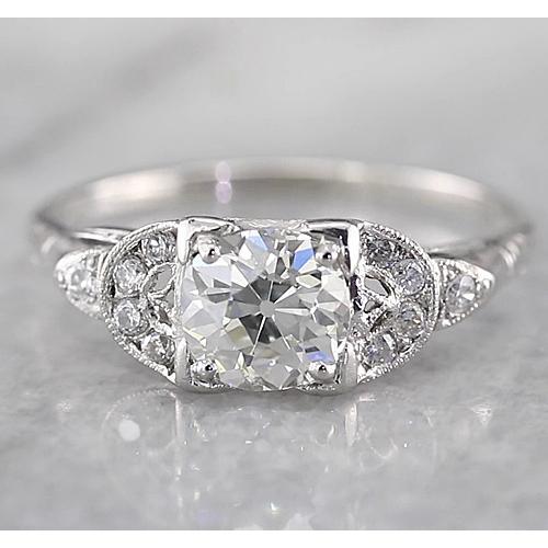 Old Miner Round Diamond Ring 1.50 Carats White Gold 14K