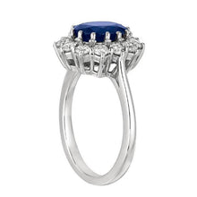 Oval Blue Sapphire & Round Diamonds Halo Ring 6.50 Ct. White Gold 14K