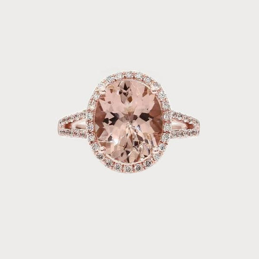 Oval Cut 33.75 Ct Morganite With Diamonds Wedding Ring