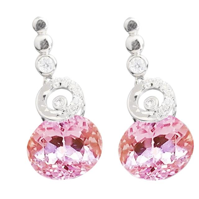 Oval Cut Kunzite With Diamonds Dangle Earrings White Gold 19 Ct