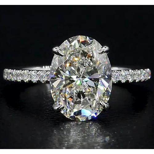 Oval Diamond Engagement Ring 4 Carats Jewelry White Gold 14K