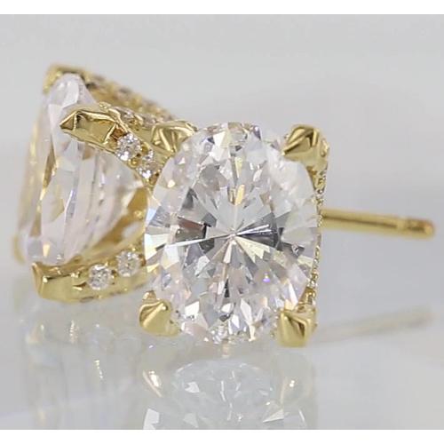Oval Diamond Studs 2 Carats Yellow Gold
