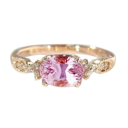 Oval Kunzite With Round Diamonds 20.50 Carats Wedding Ring Gold 14K