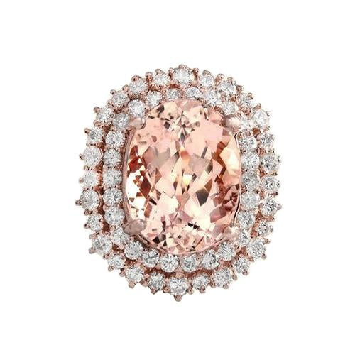 Oval Morganite And Round Diamonds 14 Ct Ring Gold Rose 14K