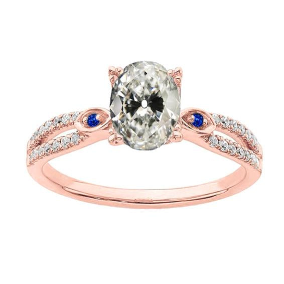 Oval Old Cut Diamond & Round Sri Lankan Sapphire Ring 4.50 Carats