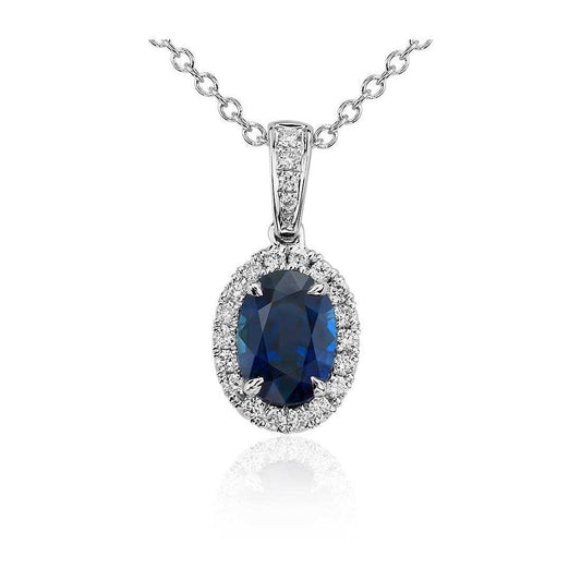 Oval Sri Lanka Sapphire Diamonds Pendant 4.70 Carats White Gold 14K