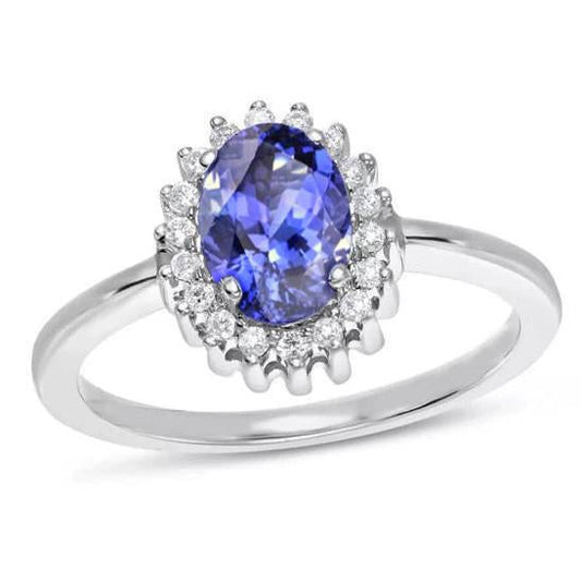 Oval Tanzanite With Diamonds 9 Ct Ring New Gold White 14K
