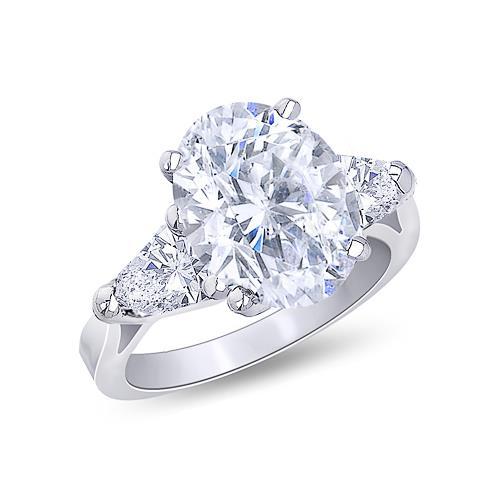 Oval Cut 3 Carat Diamond Three Stone Jewelry Ring White Gold 14K
