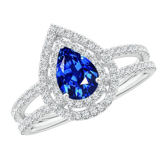Pear And Round Cut 4.90 Ct Ceylon Sapphire Diamonds Ring