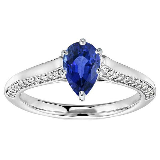 Pear Blue Sapphire Engagement Ring Prong Set White Gold 4.50 Carats