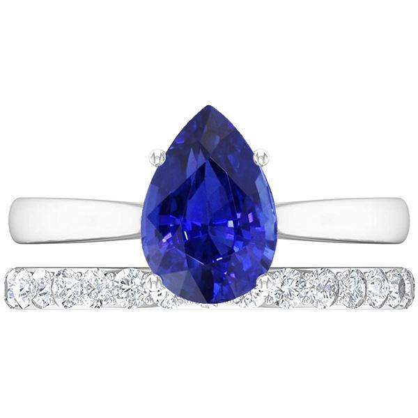 Pear Blue Sapphire Wedding Ring Set White Gold & Diamonds 4.50 Carats