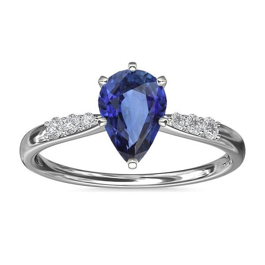 Pear Ceylon Sapphire Solitaire With Accents Ring 3 Carats Jewelry