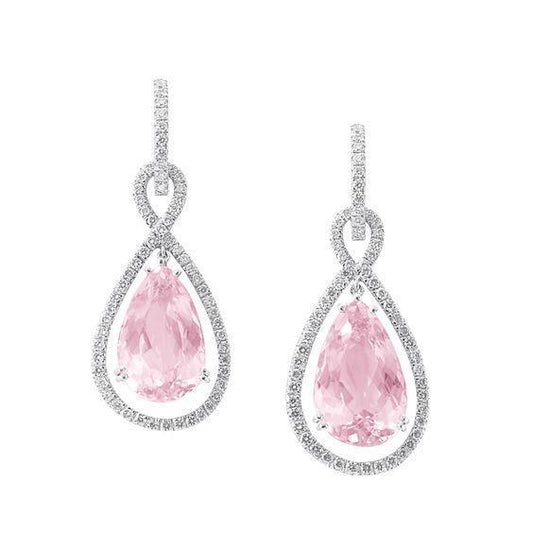Pear Cut Kunzite 32 Carats Diamond Drop Dangle Earring White Gold