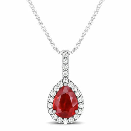 Pear Cut Red Ruby And Diamond 3.50 Carats Women Pendant Jewelry