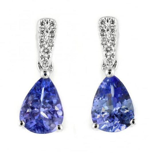 Pear Cut Tanzanite With Round Diamonds 6 Ct Dangle Earrings Gold 14K
