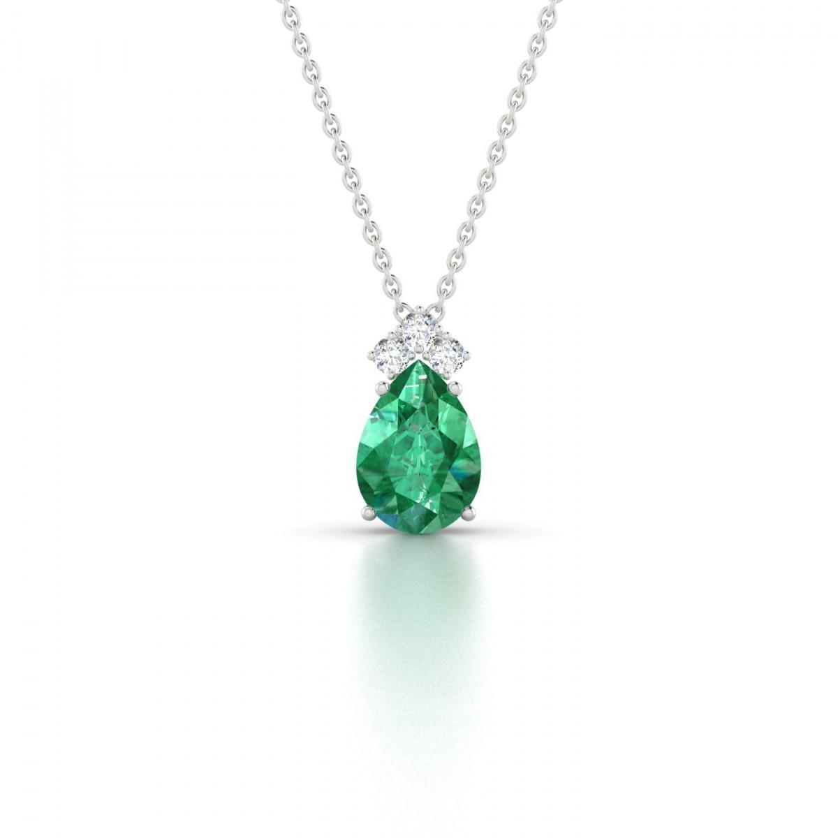 Pear Green Emerald & Diamond Gemstone Pendant Necklace 6.30 Ct. WG 14K