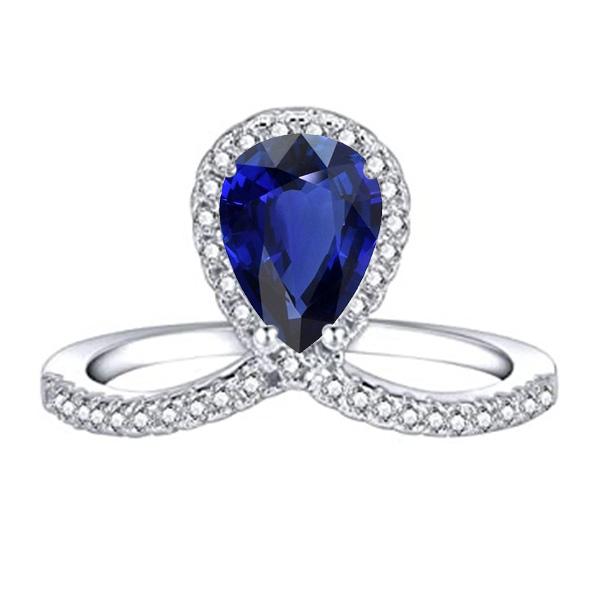 Pear Halo Diamond Ring Enhancer Natural Blue Sapphire 3.50 Carats
