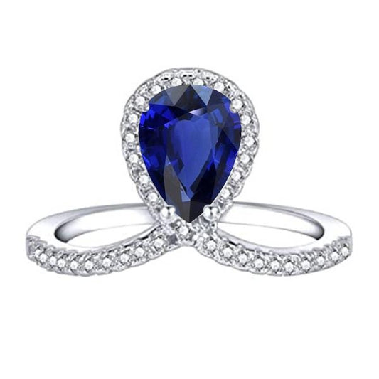 Pear Halo Diamond Ring Enhancer Natural Blue Sapphire 3.50 Carats