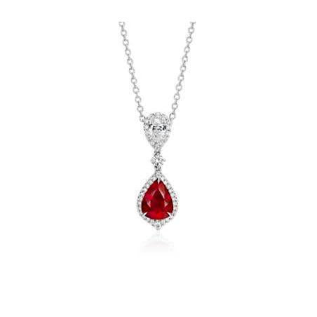 Pear Shape Ruby Diamond Pendant Necklace 4.50 Carats White Gold 14K