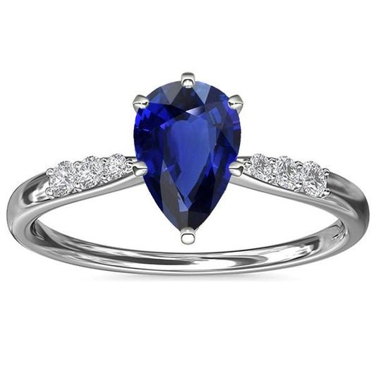 Pear Sri Lankan Sapphire Ring With Round Diamond Side Stones 3 Carats