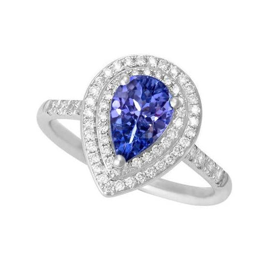 Pear Tanzanite With Diamonds 5.25 Ct Wedding Ring White Gold 14K