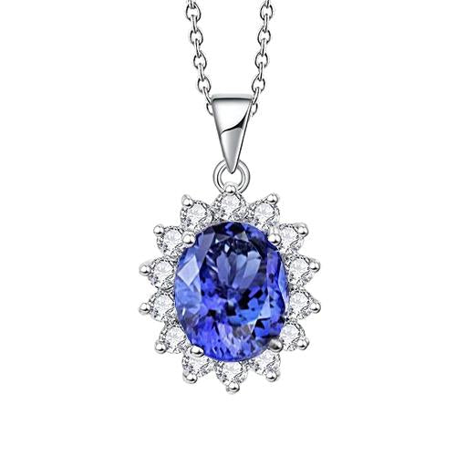 Pendant 27.50 Carats Oval Tanzanite With Diamonds White Gold 14K