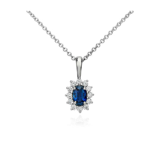 Pendant Necklace Ceylon Sapphire With Diamonds 3.20 Ct White Gold 14K